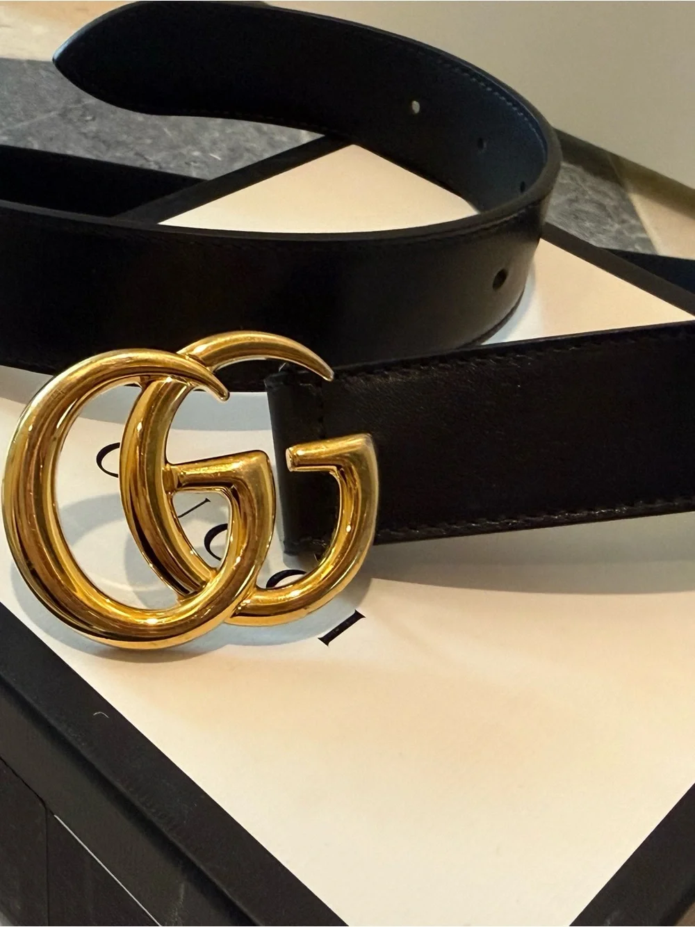 Gucci GG Marmont Black Leather Belt